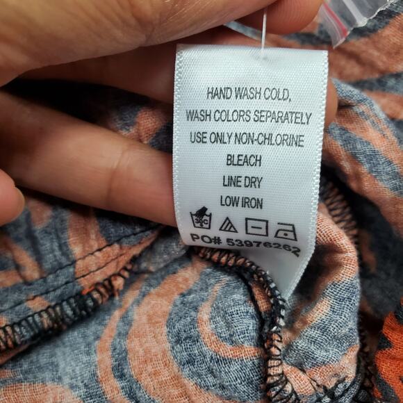 June + Vie Gauze Maxi Dress Abstract Orange Blue Sz 12 Coastal Grandmother - Picture 8 of 10